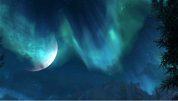 Полная Луна и северное сияние