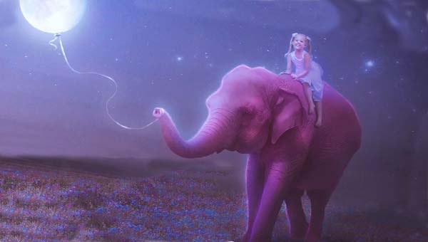 девочка катается на розовом слоне