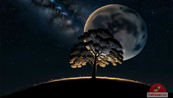 Дерево на фоне полной Луны