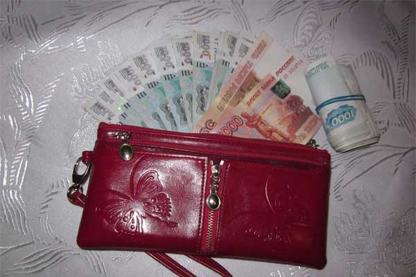 красный кошелек с деньгами фото