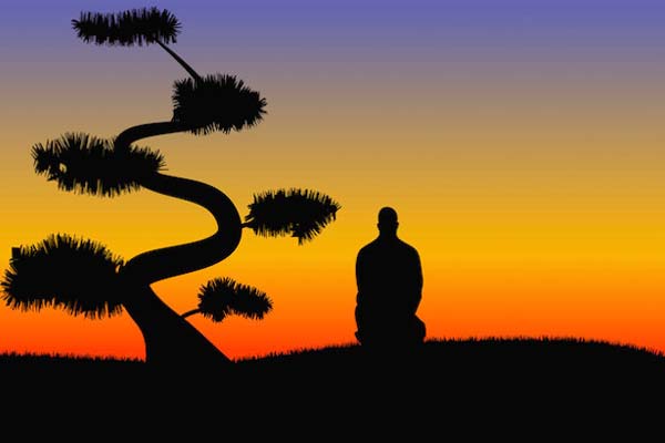 человек и дерево на фоне заката