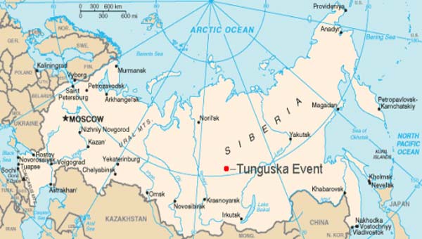 место падения Тунгусского метеорита на карте, фото