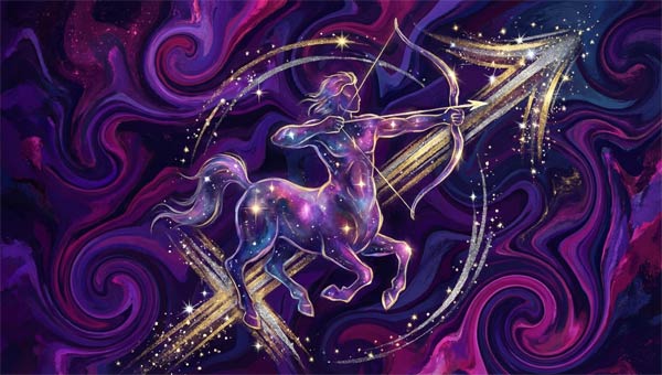 знак Стрелец на фоне абстрактной картинки