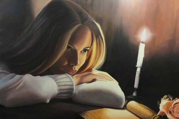 девушка, книга и свеча