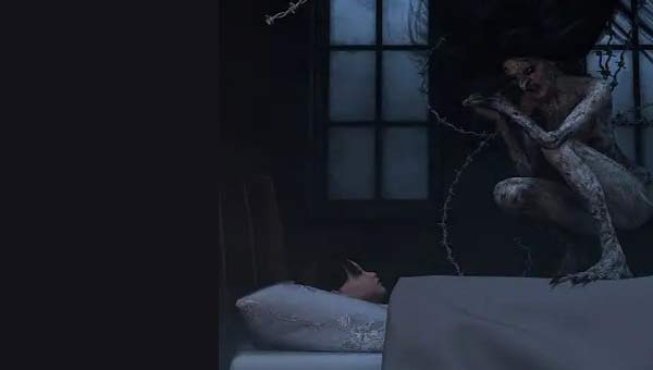 демон на кровати спящего ребенка