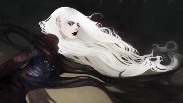 женщина вамп с белыми волосами