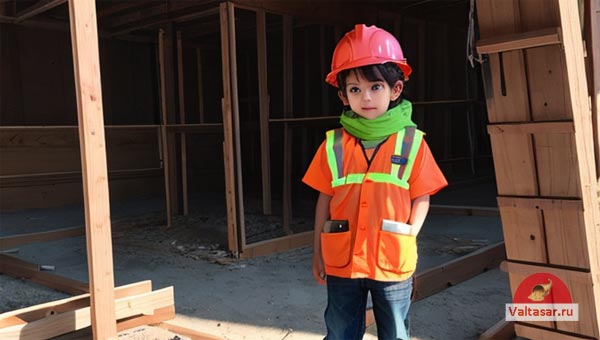маленький мальчик в костюме строителя