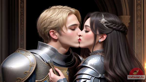 рыцарь целует девушку