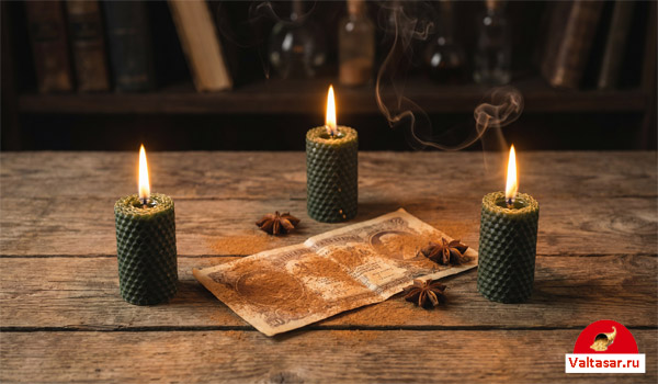 три свечи и денежная купюра