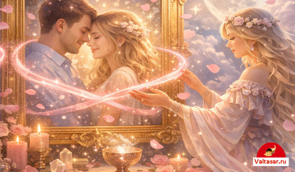 романтичная пара отражается в зеркале