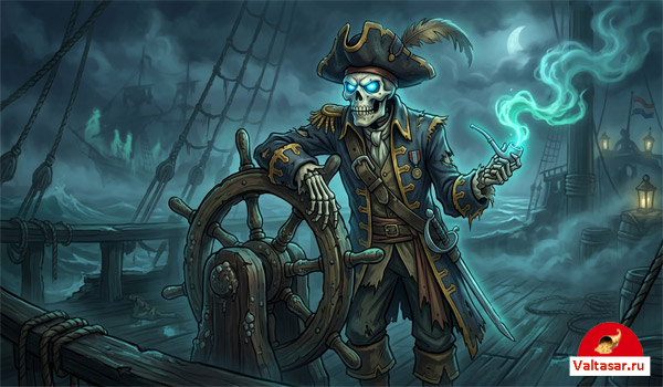 мертвый призрачный капитан за штурвалом