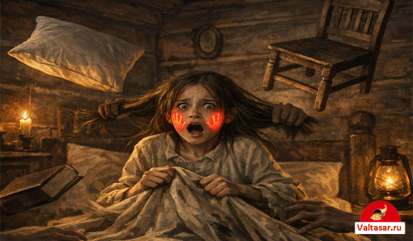 полтергейст, девочка с красными следами от ладоней на щеках