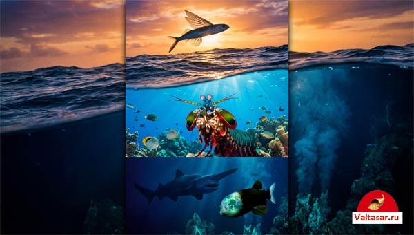 коллаж подводные обитатели