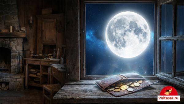 кошелек с мелочью под светом полной Луны